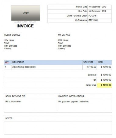 Word 2010 Service Invoice Template