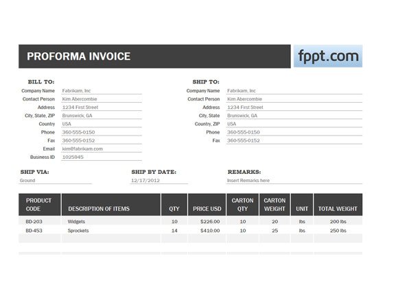 Proforma Invoice Template Ms Word