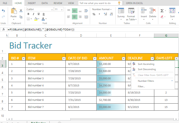 project bidding template