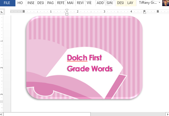 flash card template for word