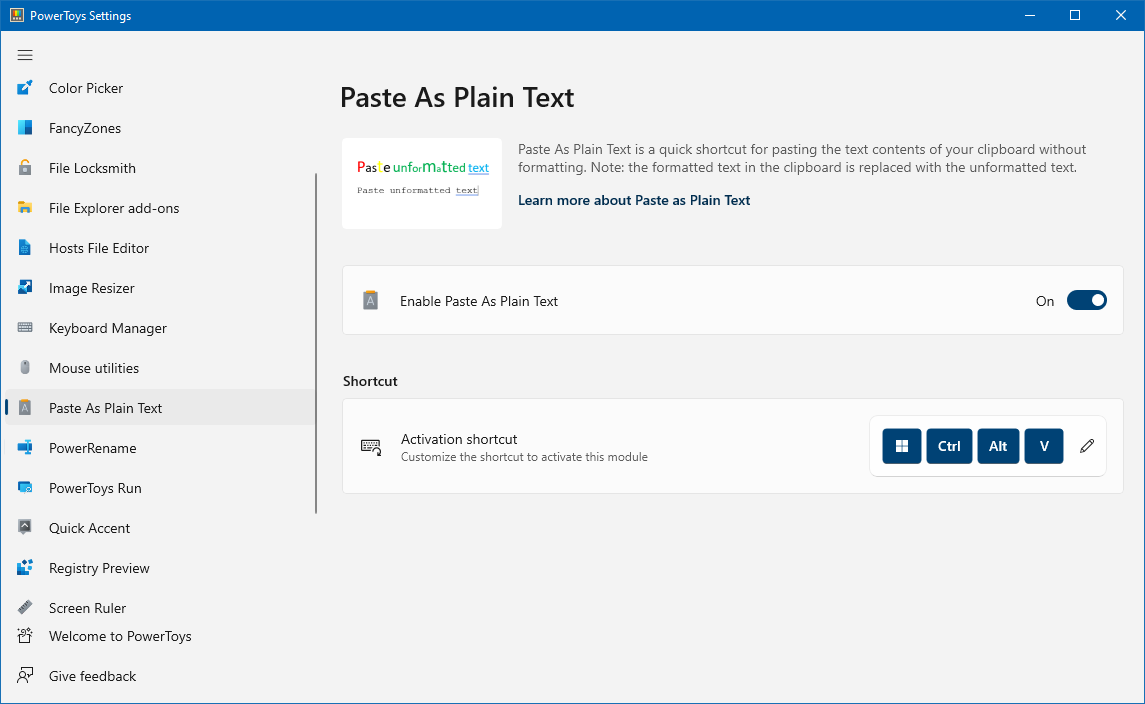 Paste as plain text fppt