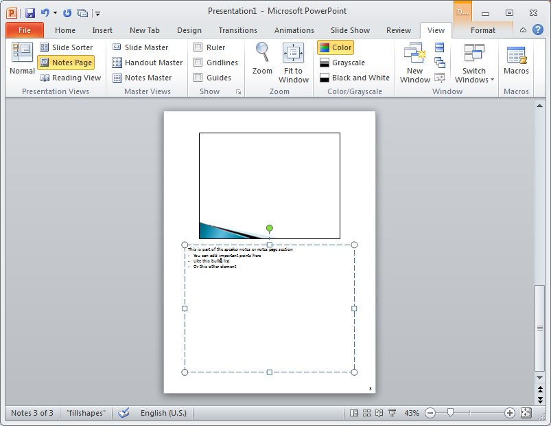 powerpoint presentation with speaker notes
