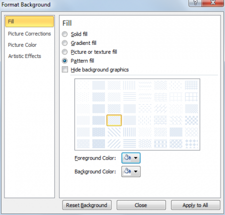 format background options in