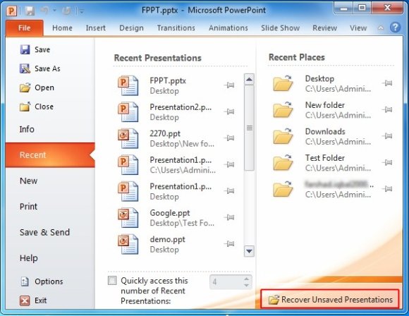 how to recover unsaved presentation on powerpoint