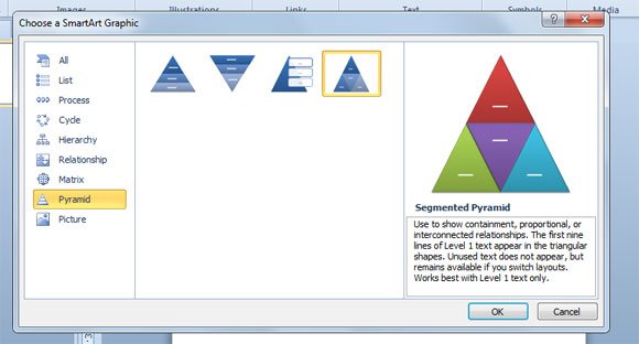 segmented pyramid in powerpoint using smartart