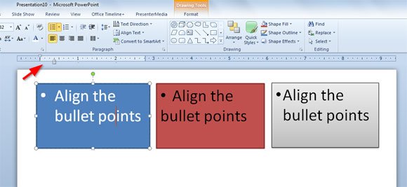 How to align the bullet points in powerpoint 2010