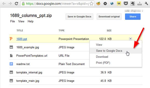how to open powerpoint templates in a zip using google docs