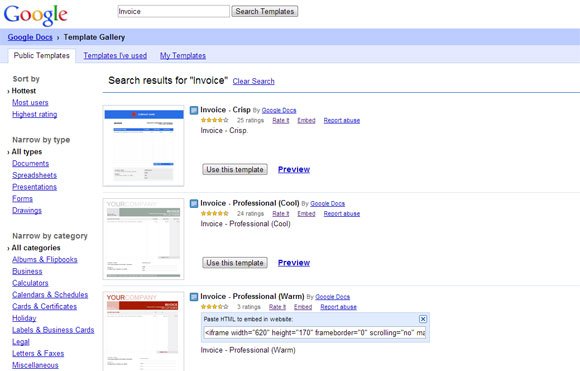 google doc invoice