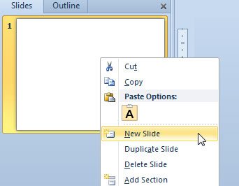 Inserting a New Slide in PowerPoint 2010