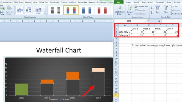 waterfall chart in powerpoint 2010 excel waterfall chart template