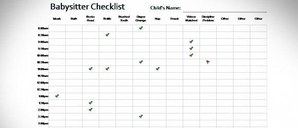 babysitter template checklist for excel