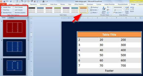 Add a header to a table in powerpoint