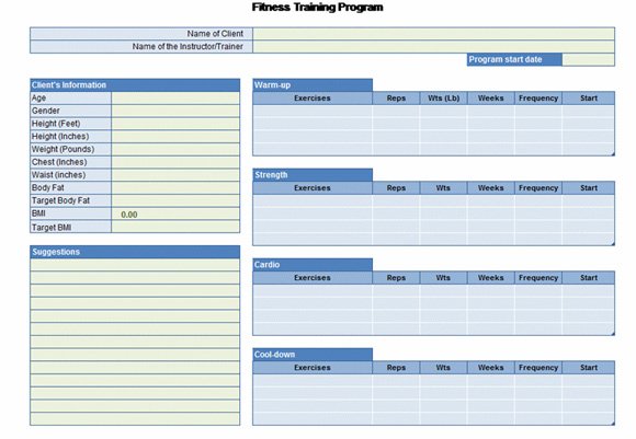 Workout Chart for Excel