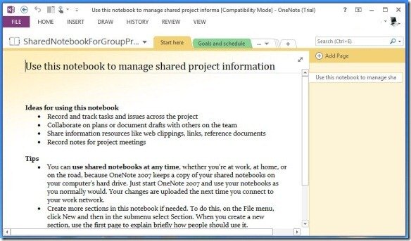 onenote section template