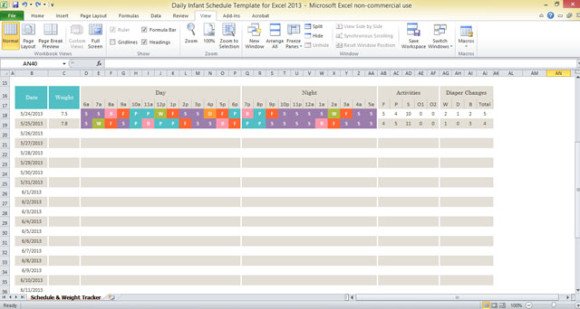 daily infant schedule template for excel 2013