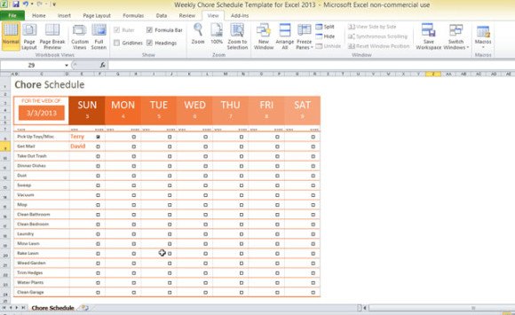 weekly chore schedule template for excel 2013
