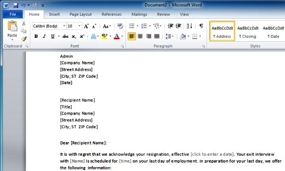 employee s resignation acknowledgment template for word