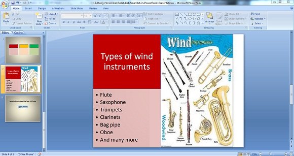 Using horizontal bullet list smartart in powerpoint presentations