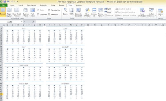 Any Calendar year Perpetual Calendar Template For Excel image about Perpetual Calendar Template named Any Yr Perpetual Calendar Template For Excel