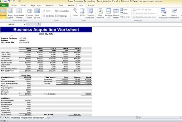 free business acquisition template for excel