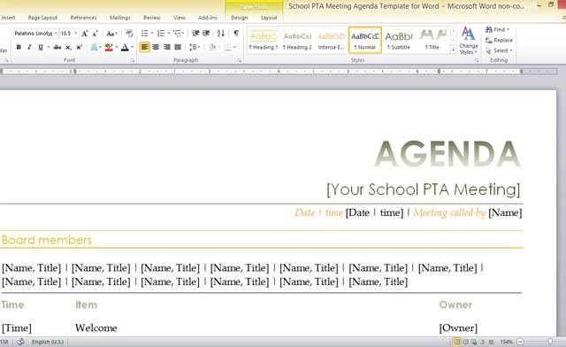 school pta meeting agenda template for word