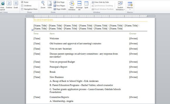 School PTA Meeting Agenda Template For Word