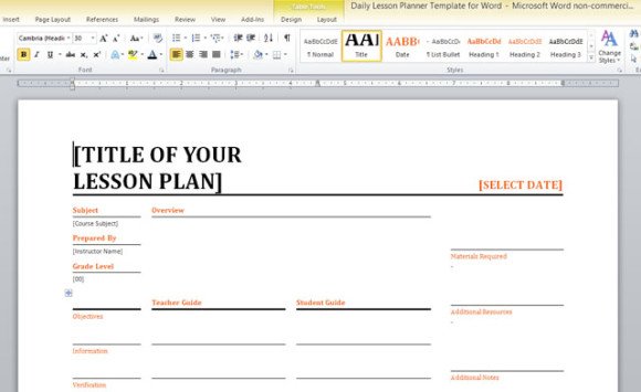 daily lesson planner template for word templates for lesson plans