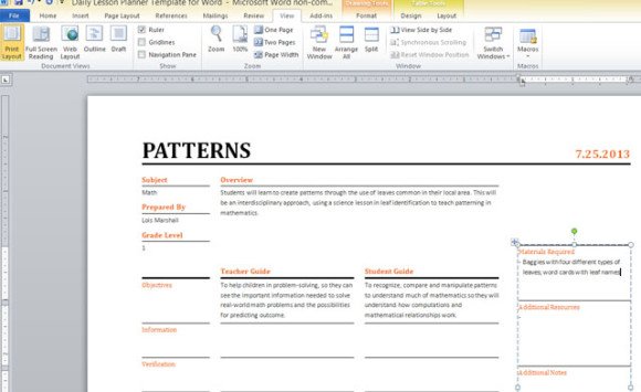 daily lesson planner template for word