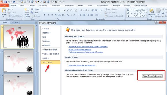 how to disable protected view in microsoft powerpoint 2010
