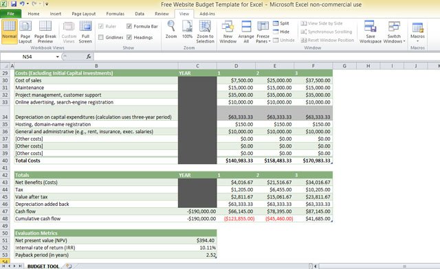 Free Website Budget Template For Excel