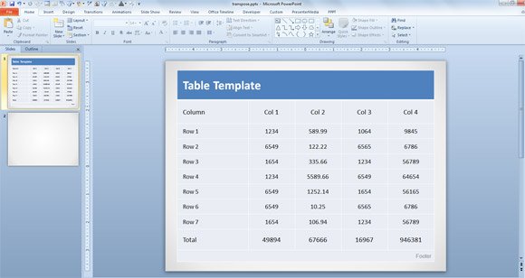 how to transpose a table in powerpoint