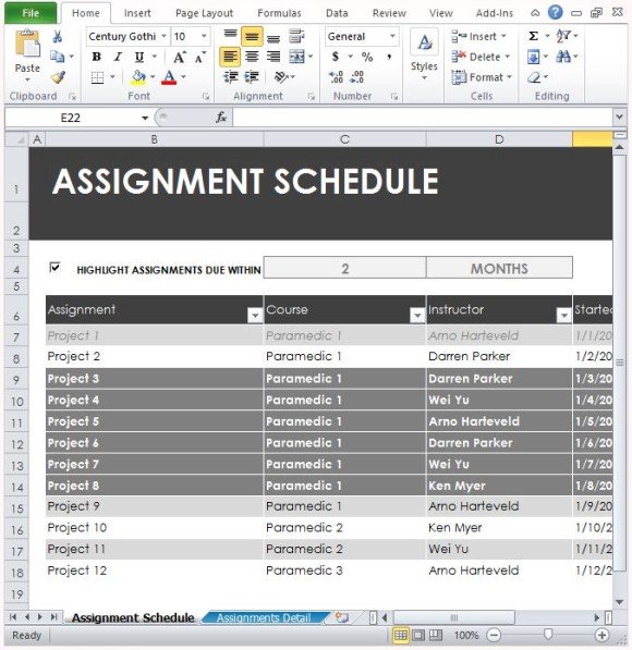 assignment tracker excel sheet