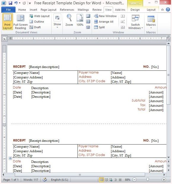 free receipt template design for word free receipt templates for word