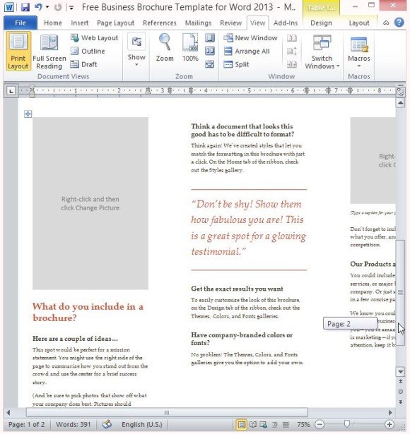 free business brochure template for word 2013