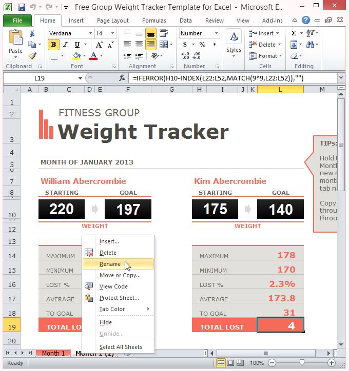 Free Group Weight Tracker Template For Excel