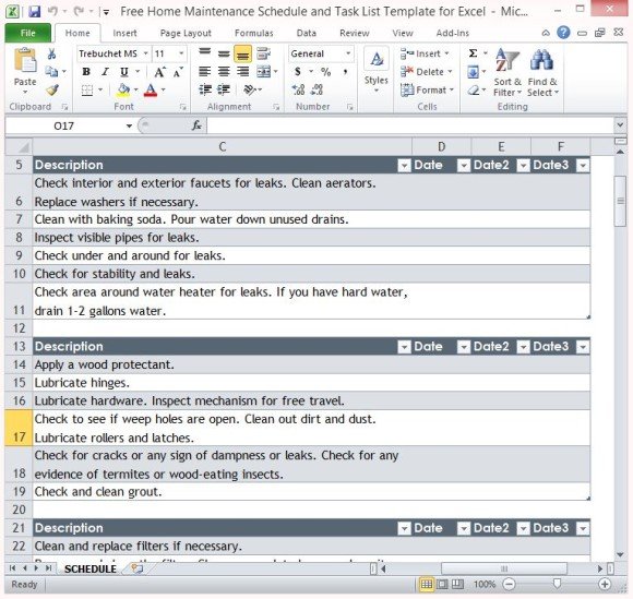 free home maintenance schedule and task list template for excel