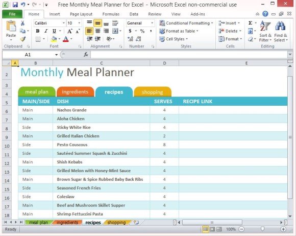free monthly meal planner