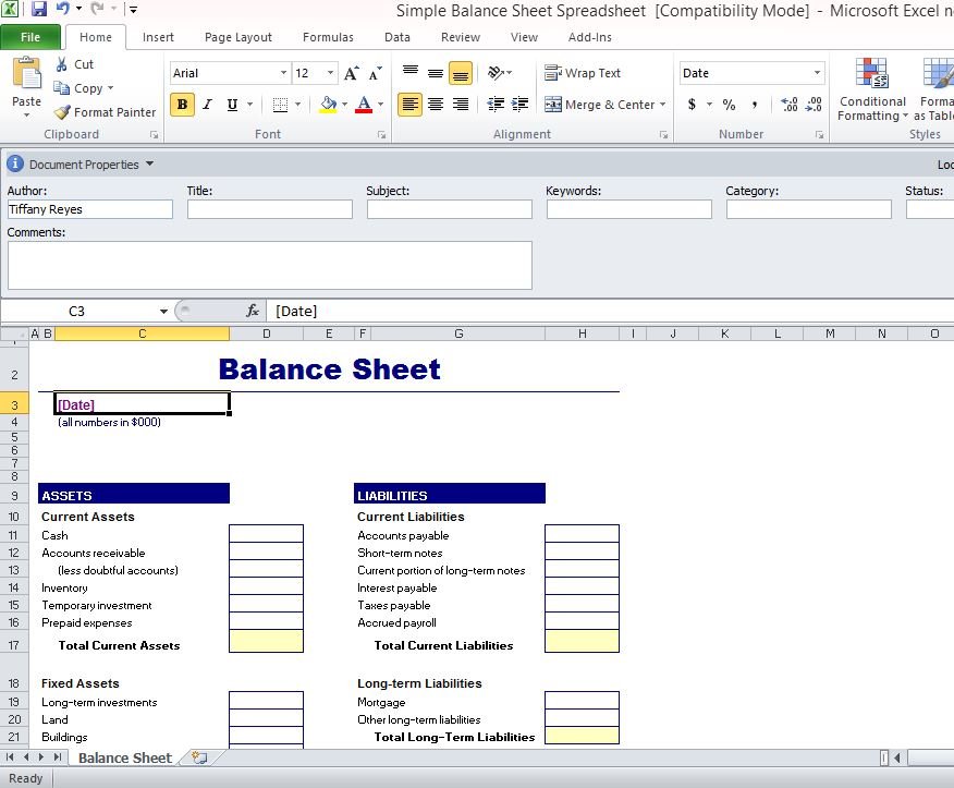 simple balance sheet spreadsheet for excel 1 fppt