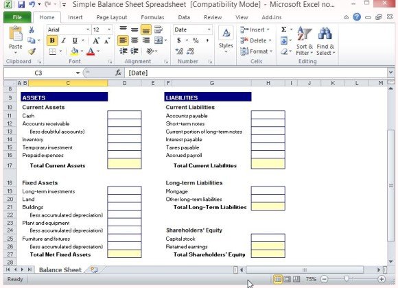Simple Balance Sheet Template For Excel