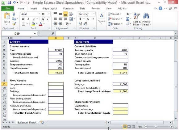 Simple Balance Sheet Template For Excel