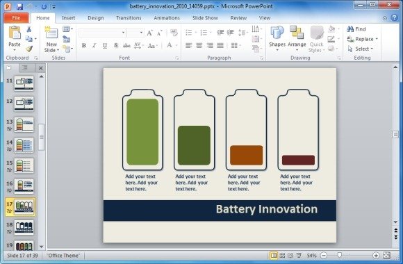 animated energy innovation powerpoint template with battery shapes