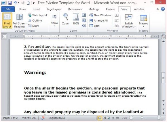 Free Eviction Template For Word