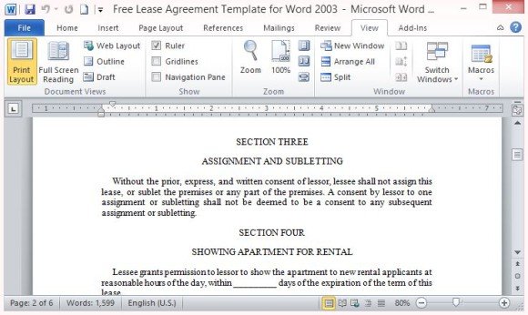 free lease agreement template for word
