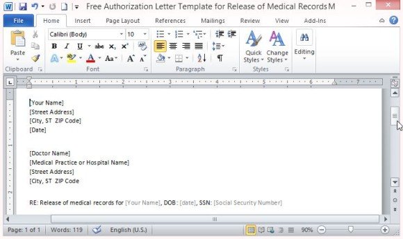 free authorization letter template for release of medical records authorization to release medical records letter