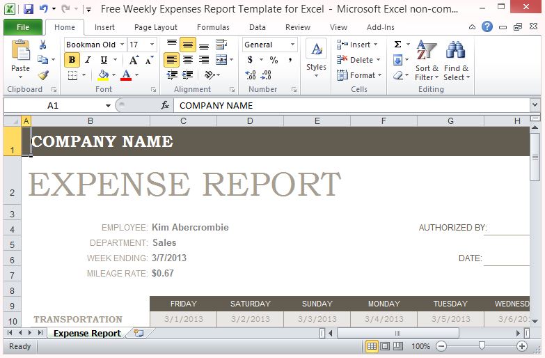 free weekly expenses report template for excel bills excel sheet