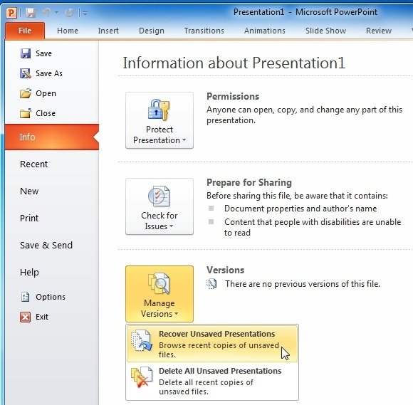 Как найти несохраненную презентацию powerpoint 2007