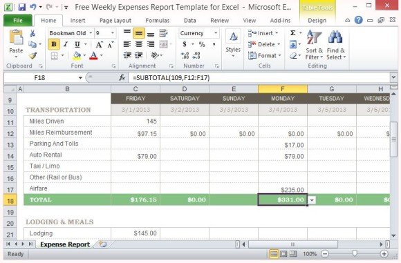 Monthly Expense Report Template Excel