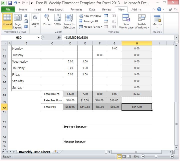 timesheet contains built in formula and features fppt