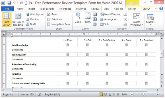 performance evaluation forms free