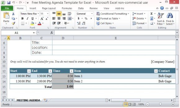 free meeting agenda template for excel roi calculator excel template